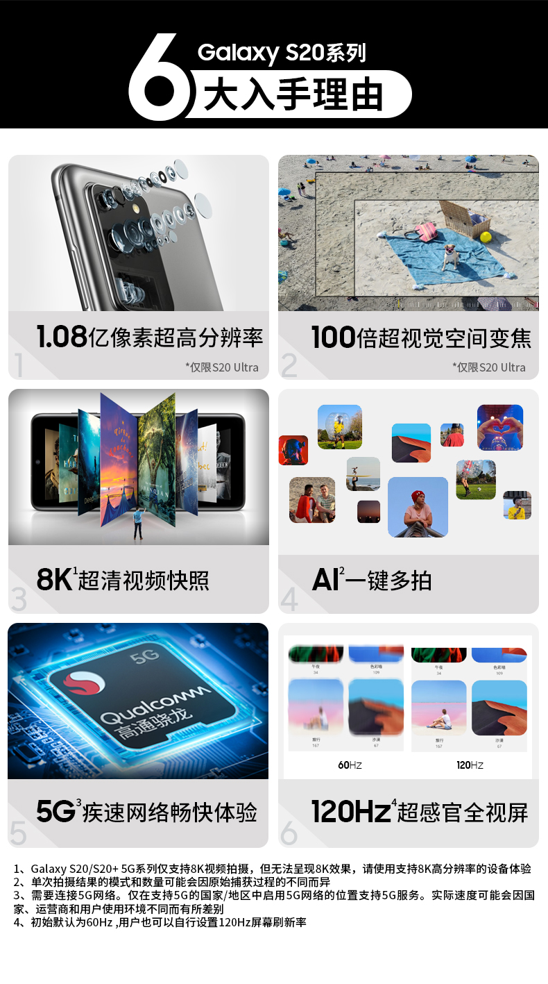 三星Galaxy S20 5G (SM-G9810)双模5G 骁龙865 120Hz超感屏8K视频游戏